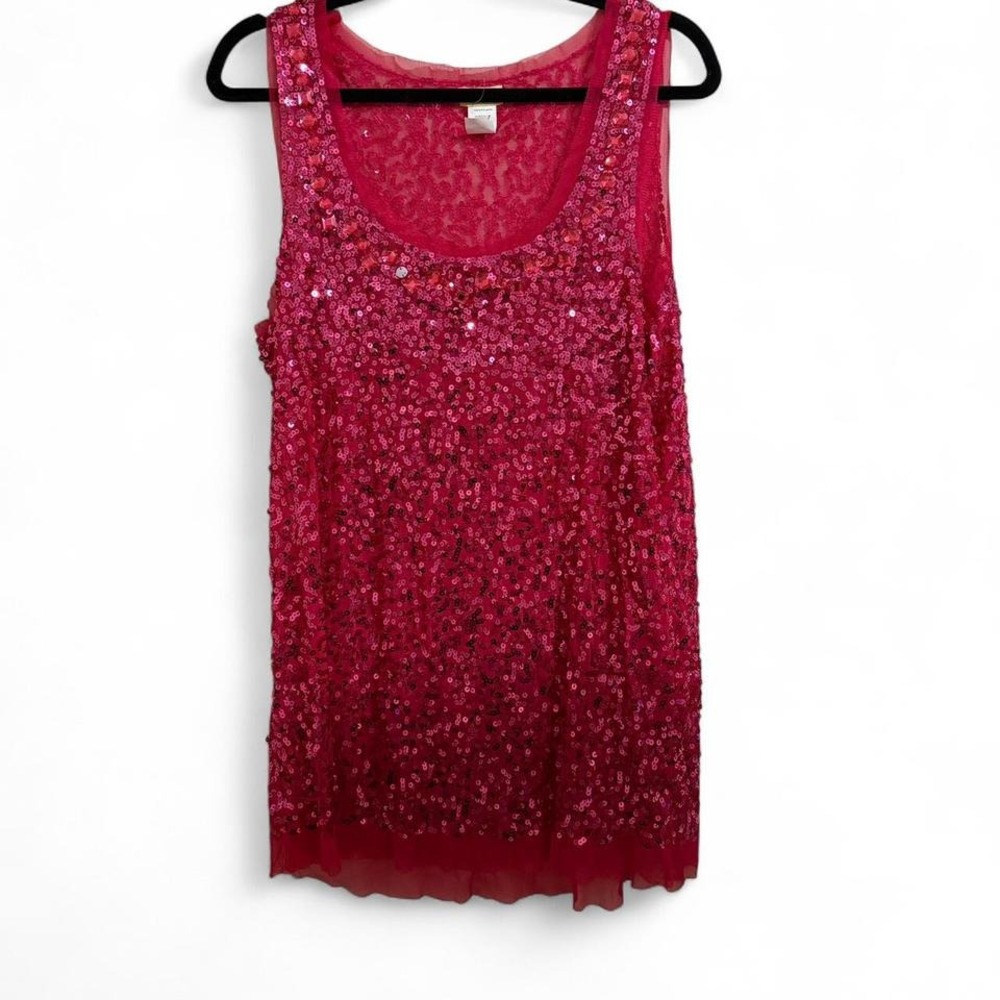 Pink sequin tank‎ top size 2x but would fit smaller